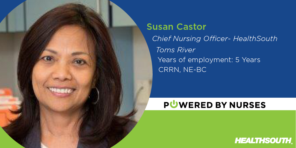 encompasshlth's tweet photo. Nurses are the heartbeat of HealthSouth. We’re proud to be #PoweredByNurses like Susan Castor, CNO at HealthSouth Toms River. https://t.co/wAmhsXbDy7