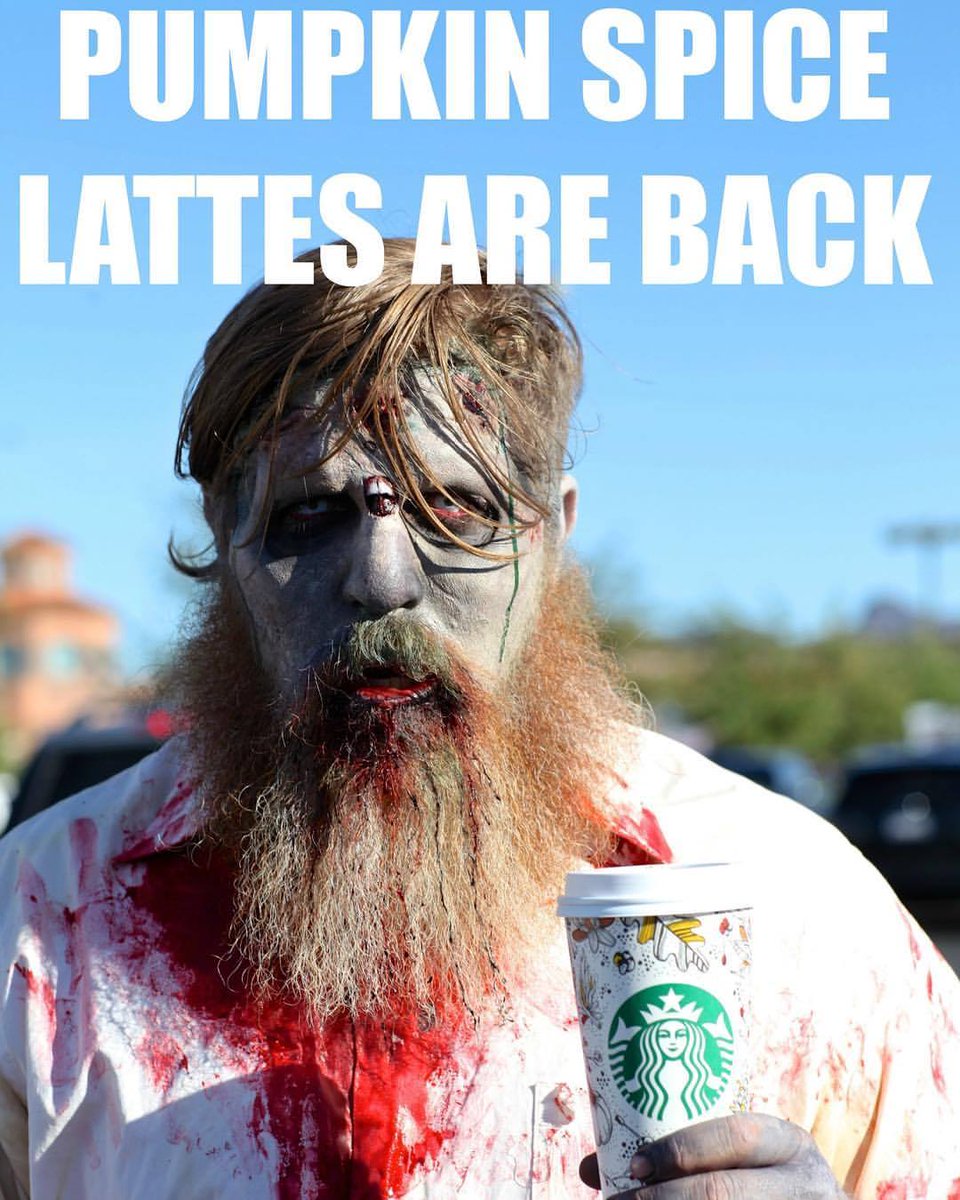 drewmarvick's tweet photo. When there is no more room in Hell, the dead shall walk the earth and drink Pumpkin Spice Lattes!!!!!! #PSL #PSLPumpkinHatch #Starbucks https://t.co/ASSZnp9v0B