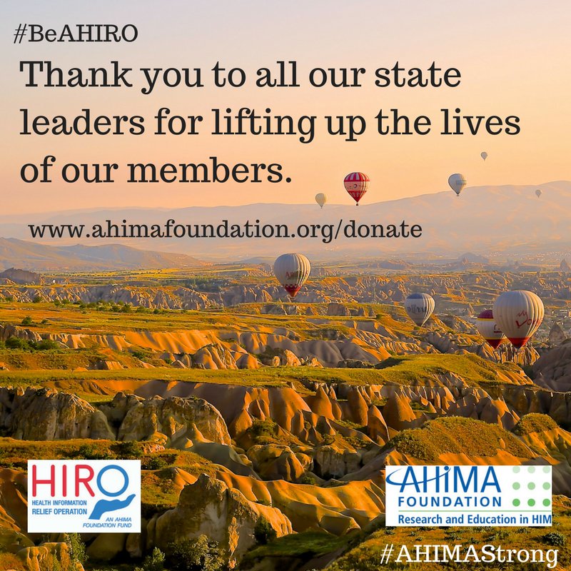 AHIMAFoundation's tweet photo. State Associations are #AHIMAStrong donating to raise our members up when disaster strikes. Thank you to IL, IN, MA, NC, & WY associations! https://t.co/mjxZ8e6JAY