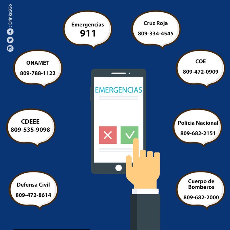 Drinks2Go's tweet photo. En caso de emergencias puedes tomar en cuenta estos números de teléfonos. #Drinks2Go #Emergencias #Precaución https://t.co/9IUMiTiOPb