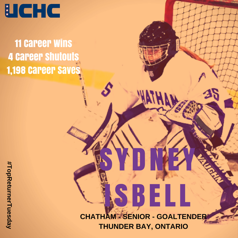 UCHCHockey's tweet photo. Senior @ChathamCougar goaltender Sydney Isbell is battle tested and ready for a final go-round. #TopReturnerTuesday https://t.co/fSsNfr3uvc