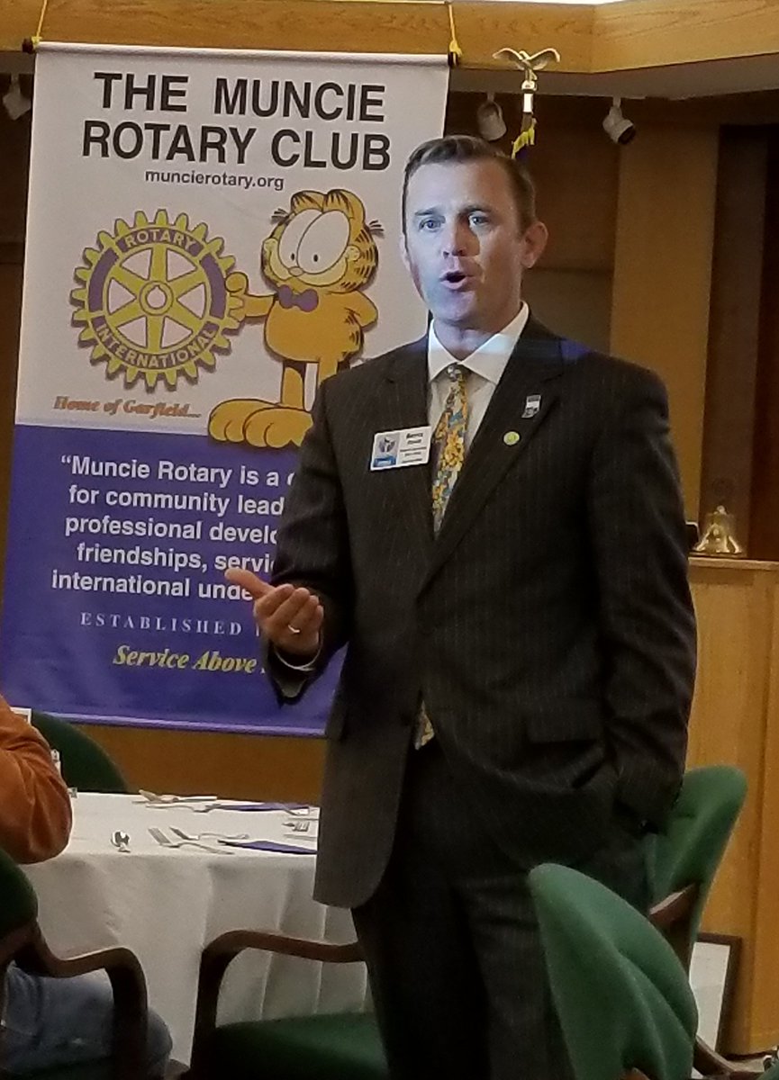 Bryce Adam, Rotary District 6560 Governor challenges Muncie Rotary in "Making a Difference". <a href="/BashamDale/">Dale Basham</a>