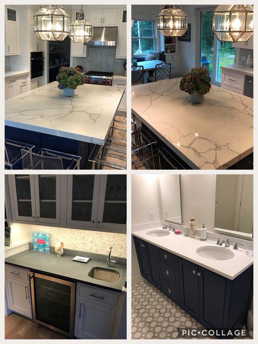 marblengranite's tweet photo. Project with #ColorQuartz #Statuario Venato island/counters, CQ #Frost White vanity & Churchill Soapstone bar Shoreline M&G install - nice! https://t.co/XIZdNzIfr7