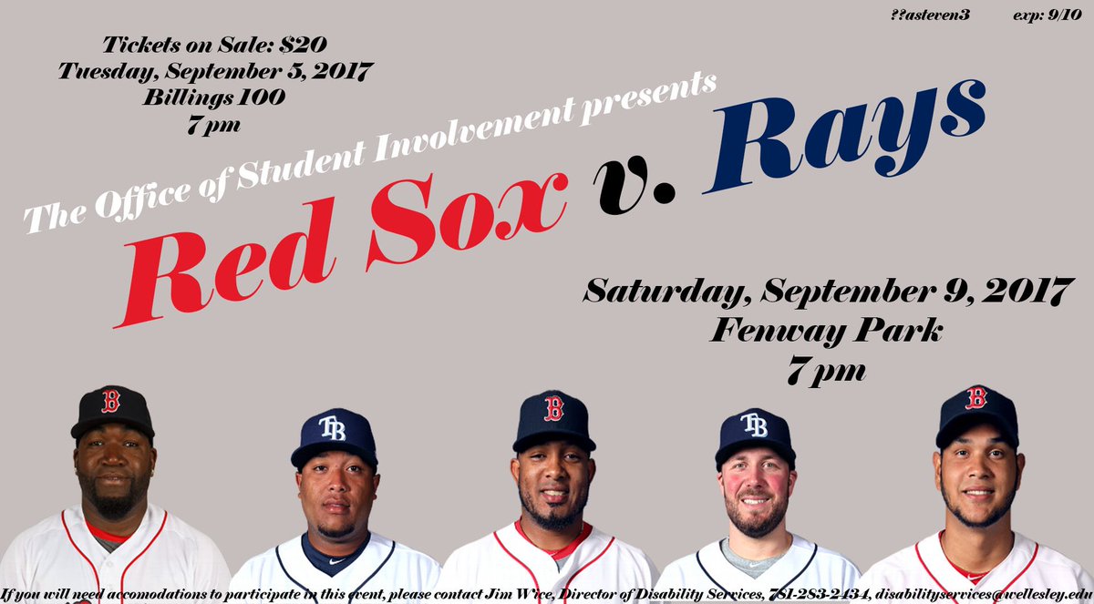 WellesleyOSI's tweet photo. Red Sox Ticket Sales Tonight 7pm Billings 100 $20 https://t.co/YewLHtQqhn