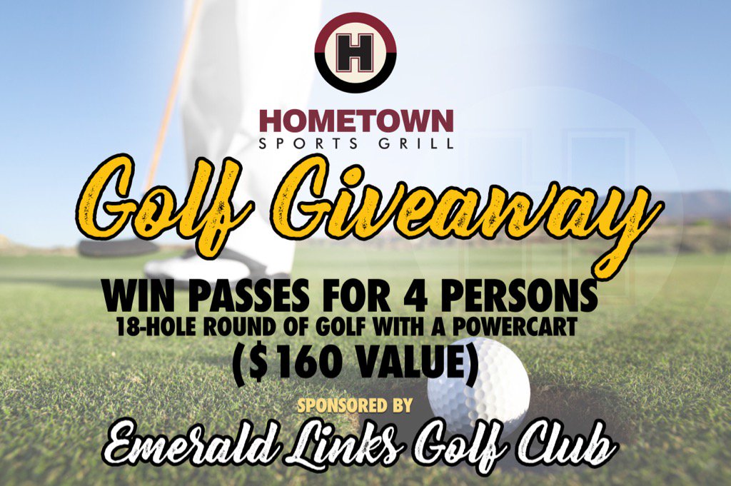 HometownSportsG's tweet photo. RETWEET &amp; FOLLOW!!! To win 4 passes to a round of 18-hole golf with a power cart at Emerald Links Golf Club. https://t.co/c36pQgkUyX