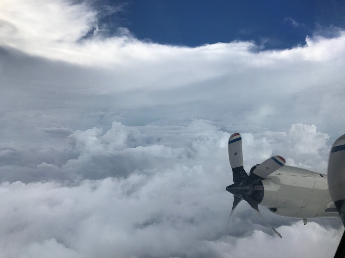 NOAA_HurrHunter's tweet image. Inside the eye of #Irma on WP-3D Orion #NOAA42. This is referred to as the "stadium effect" Hurricanes.gov Credit CDR Kibbey/NOAA.