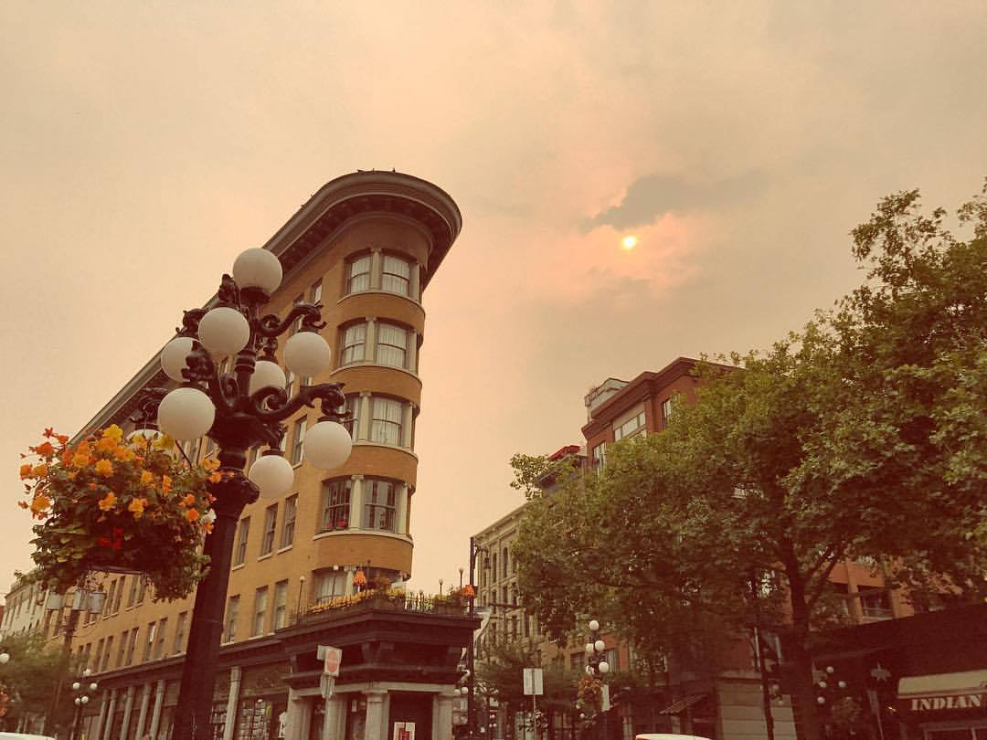Patio views! We open at 2 today - let's hope this smoke gets movie'. #MyGastown #YVRWeather