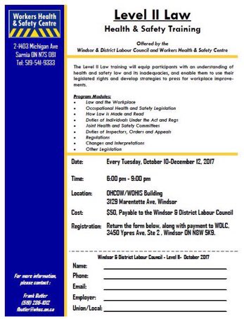WDLCWindsor's tweet photo. Add these health and safety courses to your fall schedule: Level 1, Level 2 Law.  Tuesday's Oct 10-Dec 12 at OHCOW #Windsor @WHSCtraining https://t.co/zbgFjtcAja