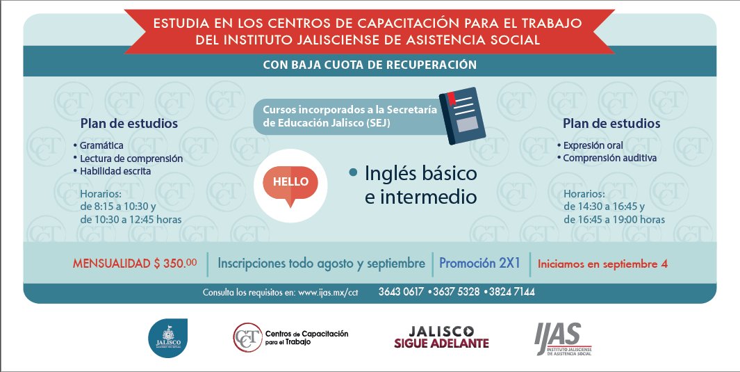 SecEducacionJal's tweet photo. Que el inglés no sea una barrera, aprende este idioma en los Centros de Capacitación de @IJASJalisco. Infórmate en: https://t.co/S5MfUBksfR https://t.co/jphZWVeexY