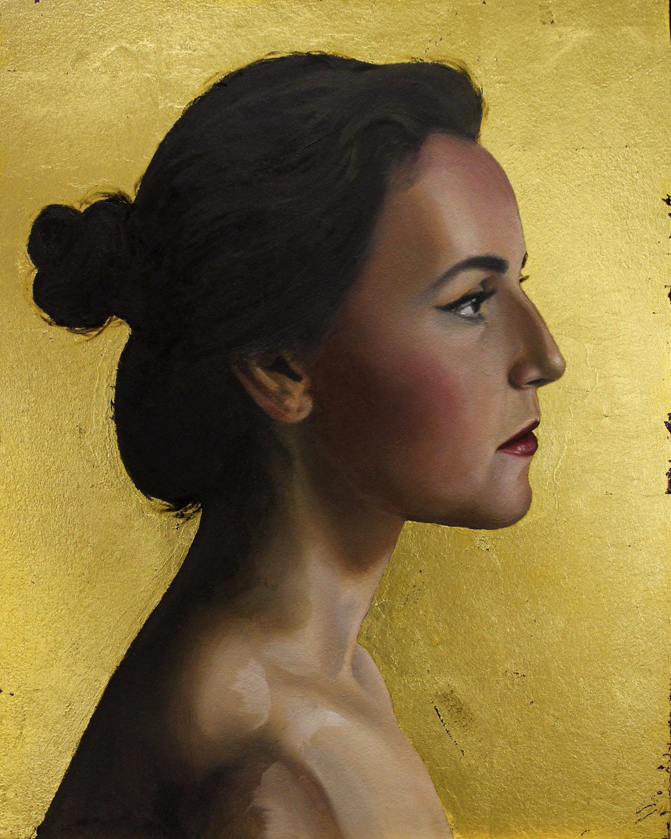 DanDesEynon's tweet photo. 'Fiona' Oil and 24 carat gold leaf on board | Skin Deep Series https://t.co/BYT0ybVM2x