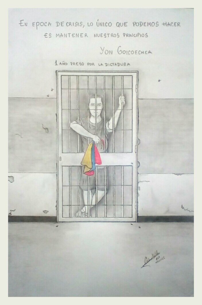 YonGoicoechea's tweet photo. Así es la entrada de mi celda. 
@Gabriel_Valles, el autor de esta caricatura, es un preso político cuya celda está justo en frente de la mía https://t.co/SqTvYRD2ua