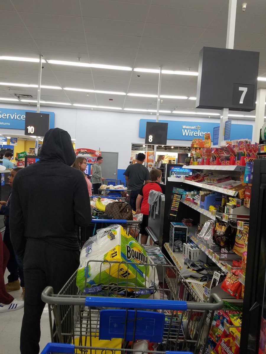k8bartholomew's tweet photo. So, 15 minutes later we can at least see the little "8" on the register. Jesus God @Walmart get your shit together. #LaborDayWeekend #ugh https://t.co/96OGtphCKa