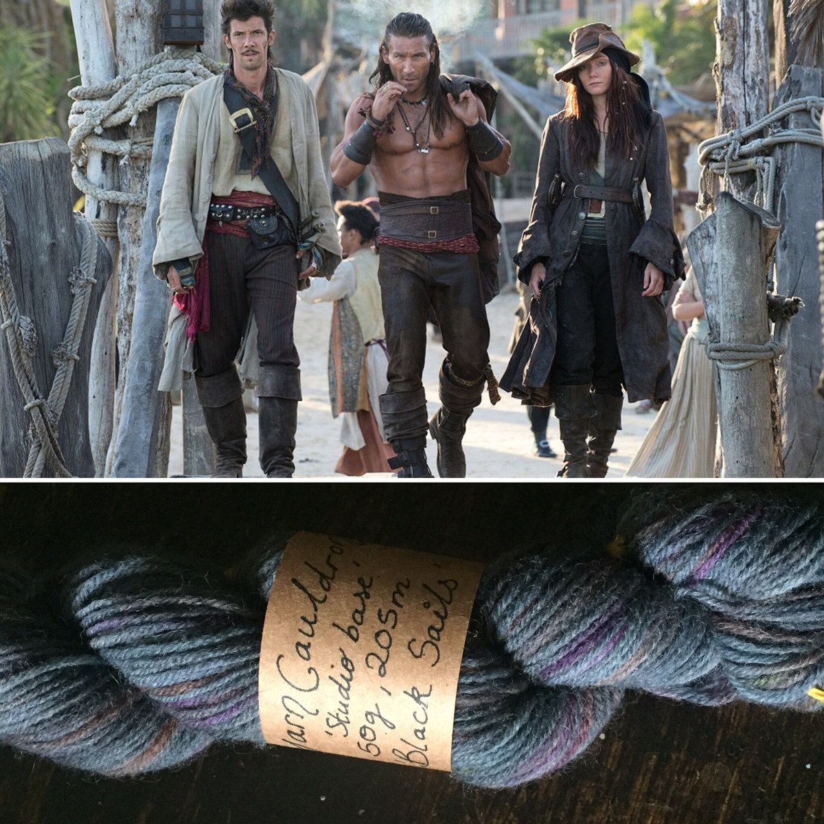 MissPPHen's tweet photo. Look @BlkSailsBrethrn ! My friend dyed me some wool inspired by #blacksails ! Does anyone have a knitting pattern for #charlesvane ? https://t.co/TzenclsX7A