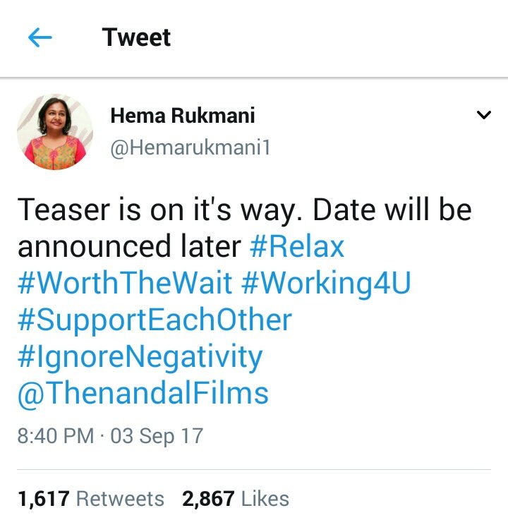 vijayfc_'s tweet photo. Teaser is on it's way. Date will be announced later #Relax  #WorthTheWait #SupportEachOther #IgnoreNegativity @ThenandalFilms @Hemarukmani1 https://t.co/h2W9rQlxo1