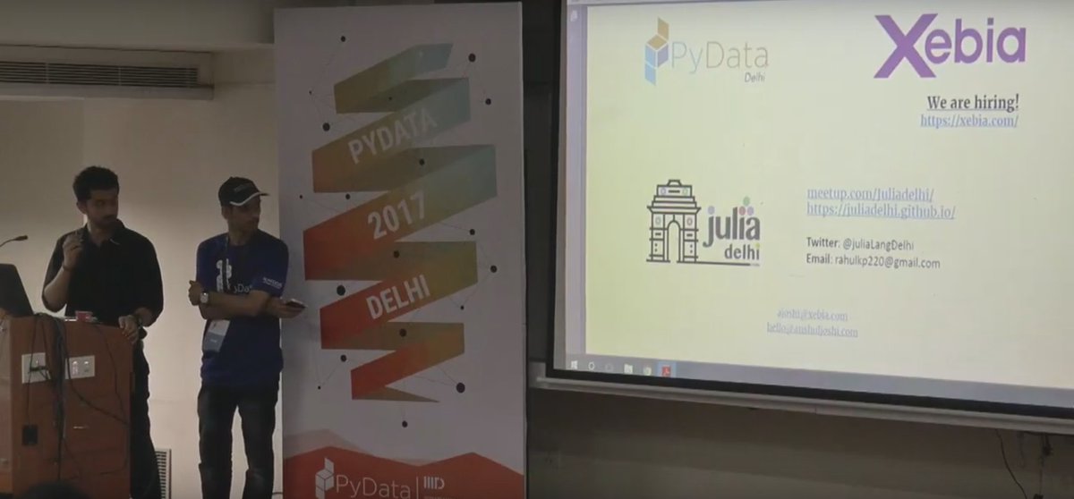 XebiaGlobal's tweet photo. @anshuljoshi_ on stage at #PyDataDelhi17 presenting the next meetup for @PyDataDelhi and @juliaLangDelhi to be held on 23rd Sep at #Xebia https://t.co/44OLDsbamU