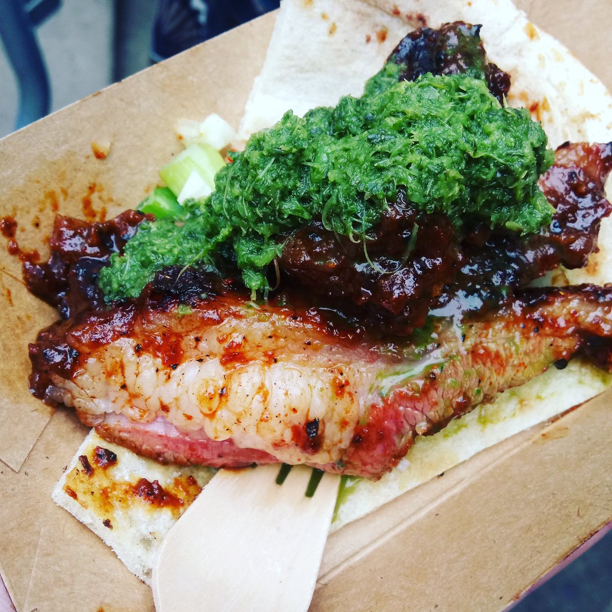 foodurchin's tweet photo. @romyskitchen and @cabritogoatmeat with their Goat tandoori, raw papaya and honey and coriander chutney #meatopiauk https://t.co/nrwVfFxS95