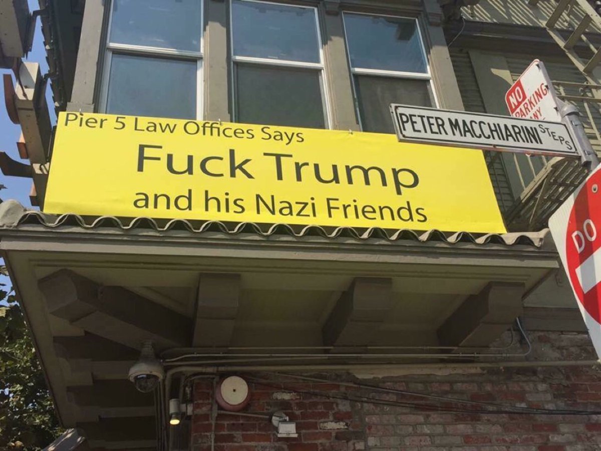 christoq's tweet image. A new sign went up at a law office in San Francisco.

#RESIST #NoNazis #ImpeachTrump  #FakeClownFacts