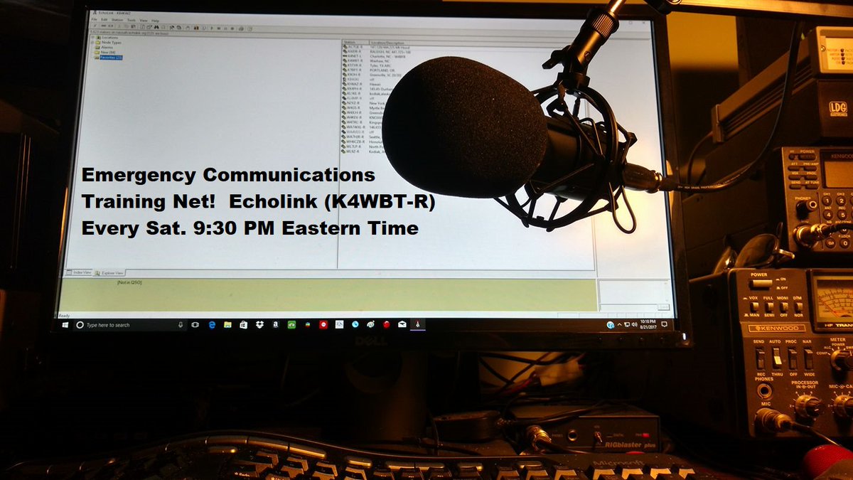 EmCommTrainNet's tweet image. Don't forget, EmCommNet is every Saturday at 9:30 PM EDT on EchoLink (K4WBT-R).  We will be glad to have you!