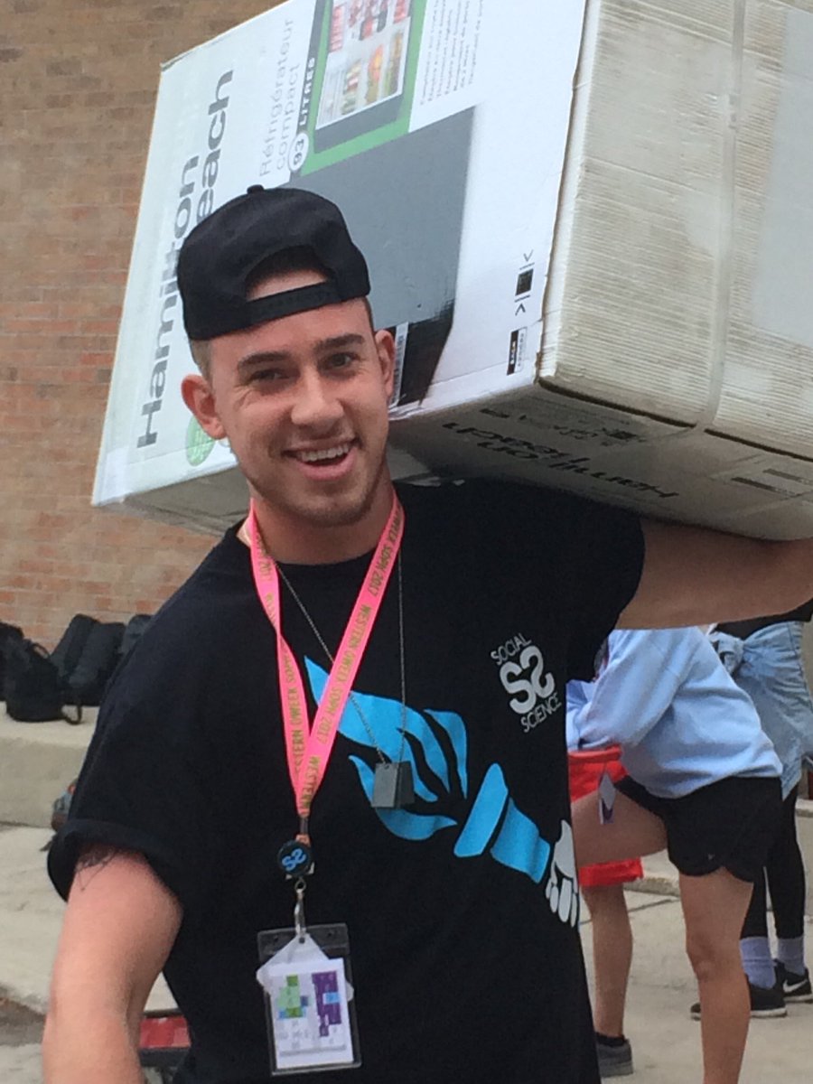 WesternU's tweet photo. Juice helped move 55 fridges into residence last year. How many will he heft for the Class of 2021? #westernoweek #offtorez #offtowesternu https://t.co/Qn0JBudUDg