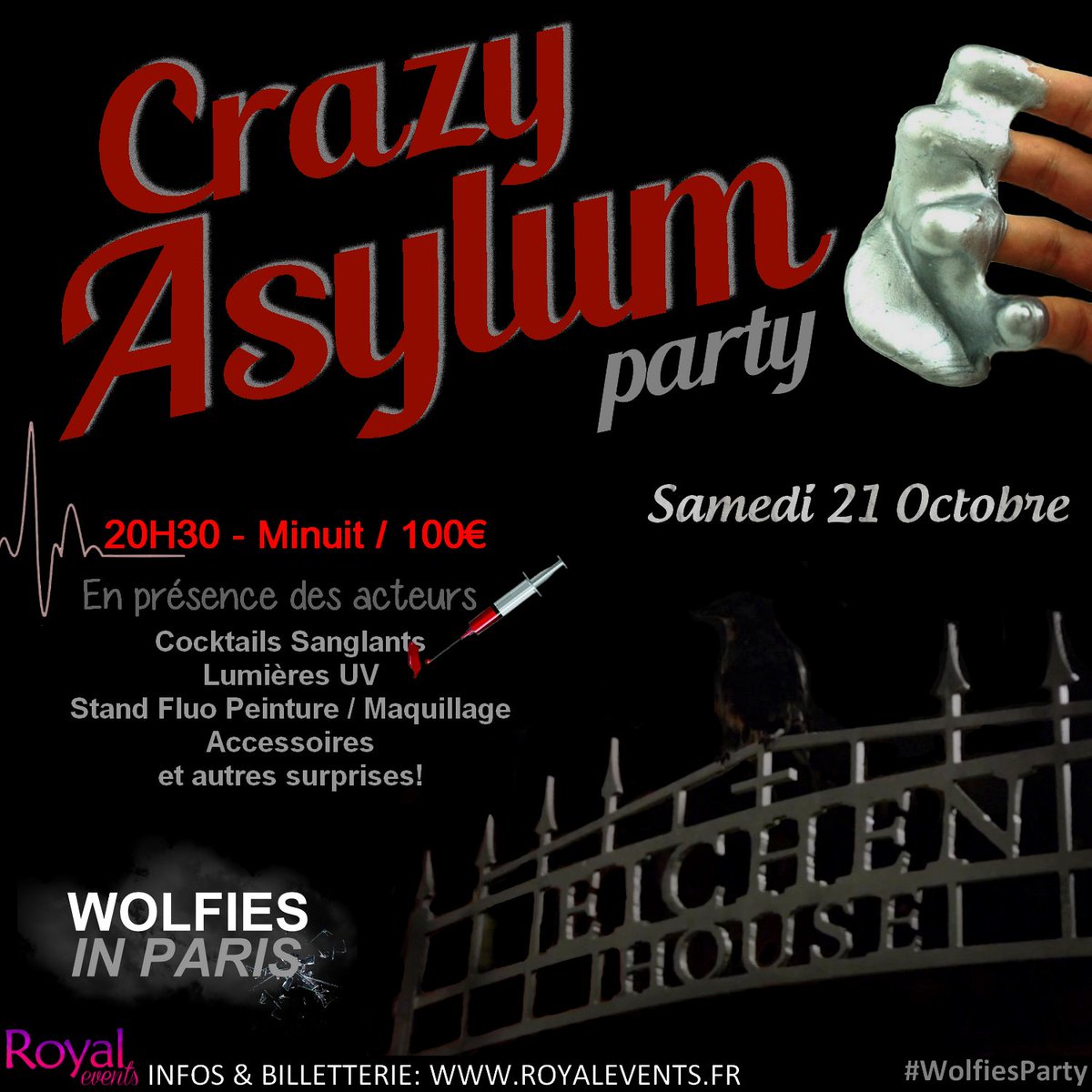 Reunited_Events's tweet photo. #WolfiesInParis 💉La Wolfies Party se fera sur le thème "Crazy Asylum"👻👣 #EichenHouse #TeenWolf 
INFOS: https://t.co/4cS9VZvdDO https://t.co/ay7hzEEOUs