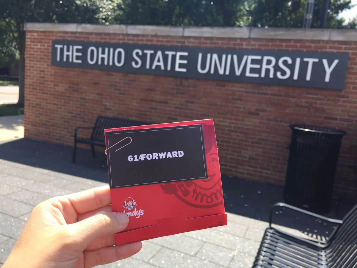 614Forward's tweet photo. Dropped a few Wendy's gift cards around campus today. #PayItForward #LifeInCbus #GoBucks #Wendys #614Forward https://t.co/QZnGgsMw65