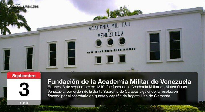 CAFMA_AMB's tweet photo. #AMEBForjadoresdeLaPatria
Hace 207 Años fue fundada la Academia Militar de Venezuela, casa de estudio con ideales para defensa de la patria https://t.co/6juWKfWXKo