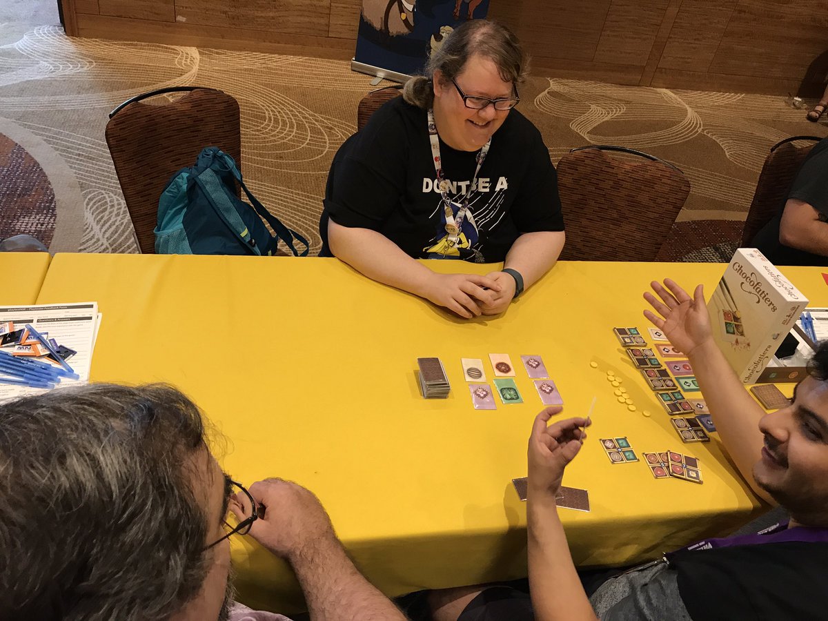 playtestNW's tweet photo. #PlaytestingAtPAX with #Chocolatiers, #WhoWearsTheCrown, #DollarsToDonuts, #Ivion. Thanks to our sponsors @_dailymagic_ @rttgamepub @BHGames https://t.co/9tvLHo2ABU