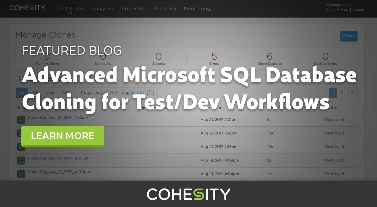 Did you know Cohesity Provides Advanced Microsoft #SQL Database Cloning for Test/Dev Workflows? Learn more buff.ly/2vVhvW6