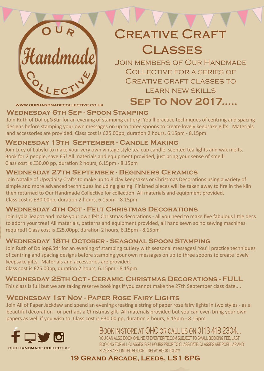 ourhandmadecoll's tweet photo. Get crafty with our #CreativeCraftClasses and learn new skills - plus, biscuits and a cuppa! :)
#Leeds #crafthour 
https://t.co/Or8xQJ8Vrj https://t.co/uagNep8gTQ