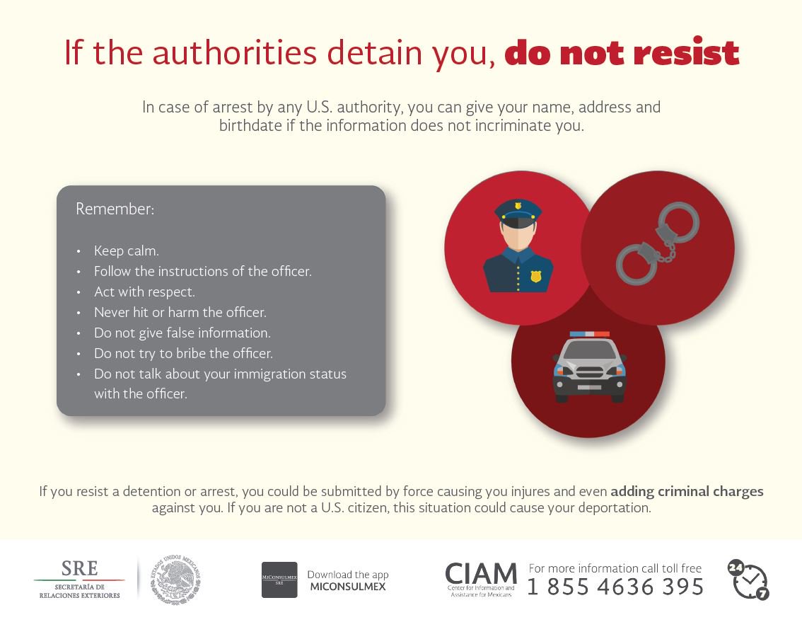 CelsoHDelgado's tweet photo. Recommendations on what you should or should not do if you are detained. #ConsularNotification https://t.co/K9mnKX7CBs