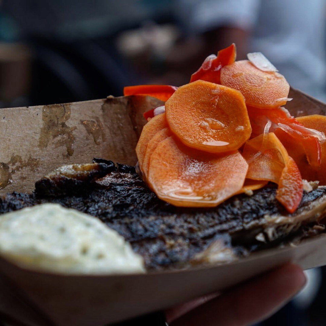 WeLoveFoodTweet's tweet photo. Mackerel and pickled vegetables by @Nathanoutlaw @meatopiauk - just as tasty as all that meat. #meatopia2017 https://t.co/YKDBdERetF