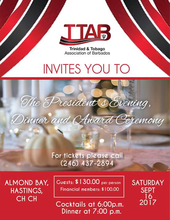 TTABInc's tweet photo. Join us for President's Evening - Dinner &amp; Award Ceremony at Almond Bay, Hastings, Christ Church on Saturday, September 16, 2017 at 6pm. https://t.co/c12JMsjk2O