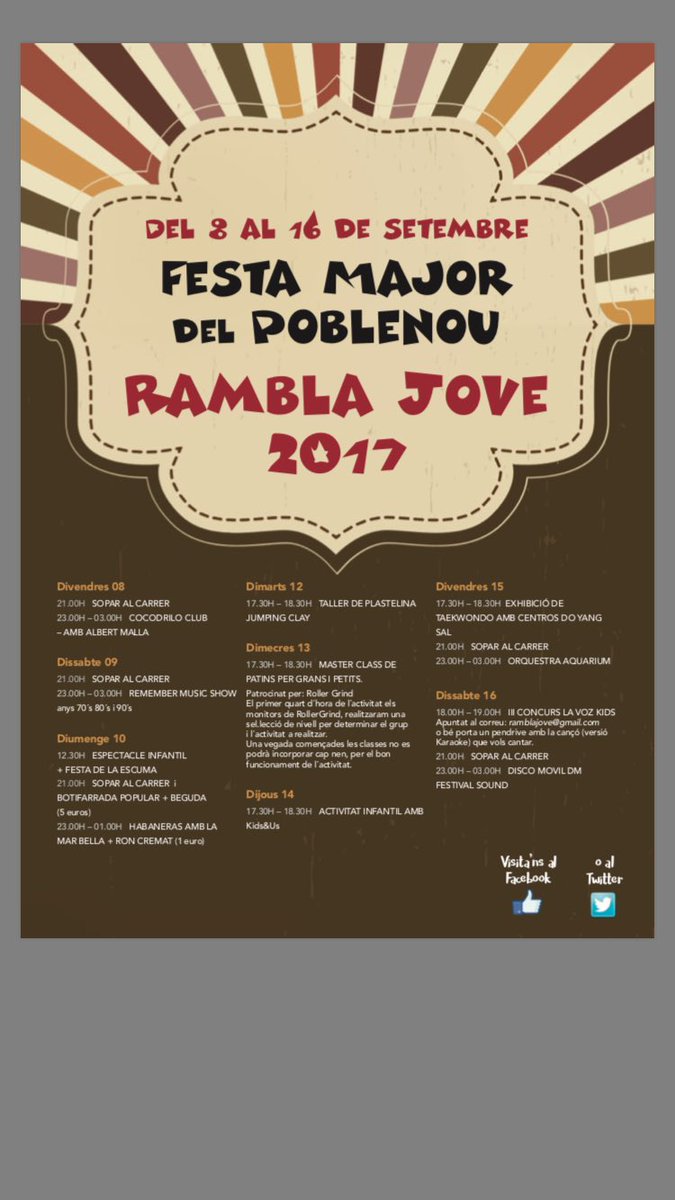 Aquí teniu la programació de la festa major d'enguany, us esperem a tots!
#fmpoblenou17