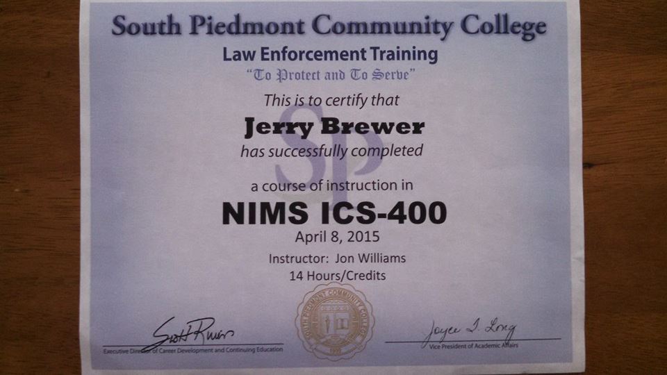 EmCommTrainNet's tweet image. My COML Certificates, one from the state of North Carolina and the other one from FEMA.  Also my ICS-300 and ICS-400 certificates.