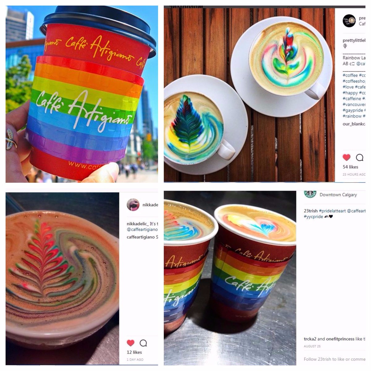 CaffeArtigiano's tweet photo. Some of our favourite @CalgaryPride @vancouverpride posts from @ki_foodindex Pretty Little Latte @nikkadelic_ @23trish #prideyvr #prideyyc https://t.co/suJzOnV9Na