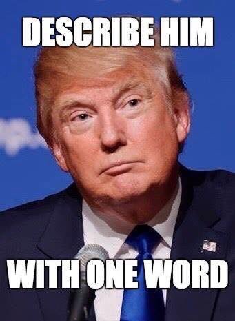 JamesMelville's tweet photo. Let's get this trending...please use the hashtag.
#DescribeTrumpWithOneWord https://t.co/DFeqqlYkl5