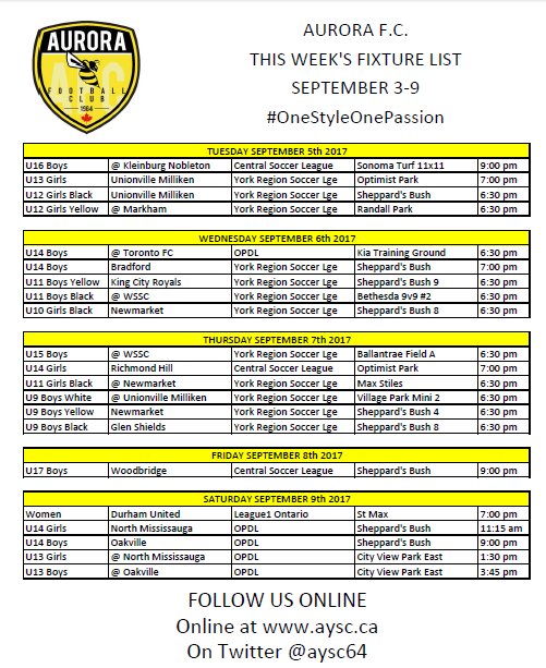aysc64's tweet photo. This weeks fixtures of our rep teams. Again please print and distribute #TheFutureInAction #OneStyleOnePassion https://t.co/xcLPbrurfR