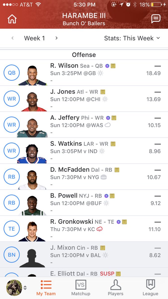 FFGuru7's tweet photo. Standard 10 team league!  #SetMyLineup https://t.co/Jt4VWL42xb