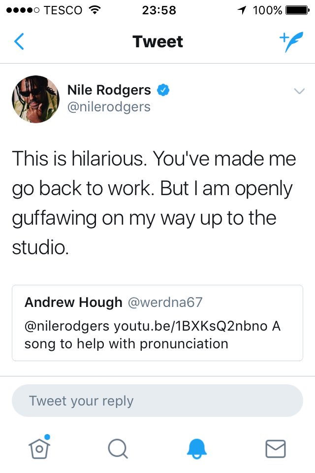 werdna67's tweet image. Nile Rodgers replied to my tweet to him! NILE RODGERS!!!!