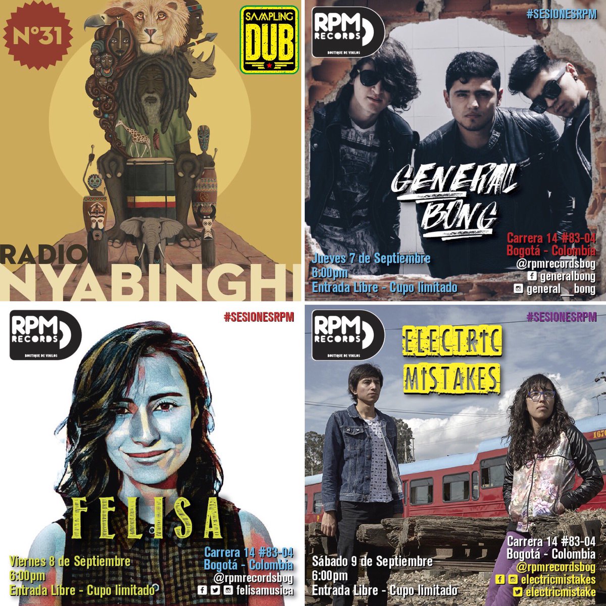 RPMRecordsBOG's tweet photo. Esta semana en @rpmrecordsbog : @RadioNyabinghi con #SamplinDub, #GeneralBong, @felisamusica y @ElectricMistake Los esperamos! https://t.co/DvwgoYlGdK