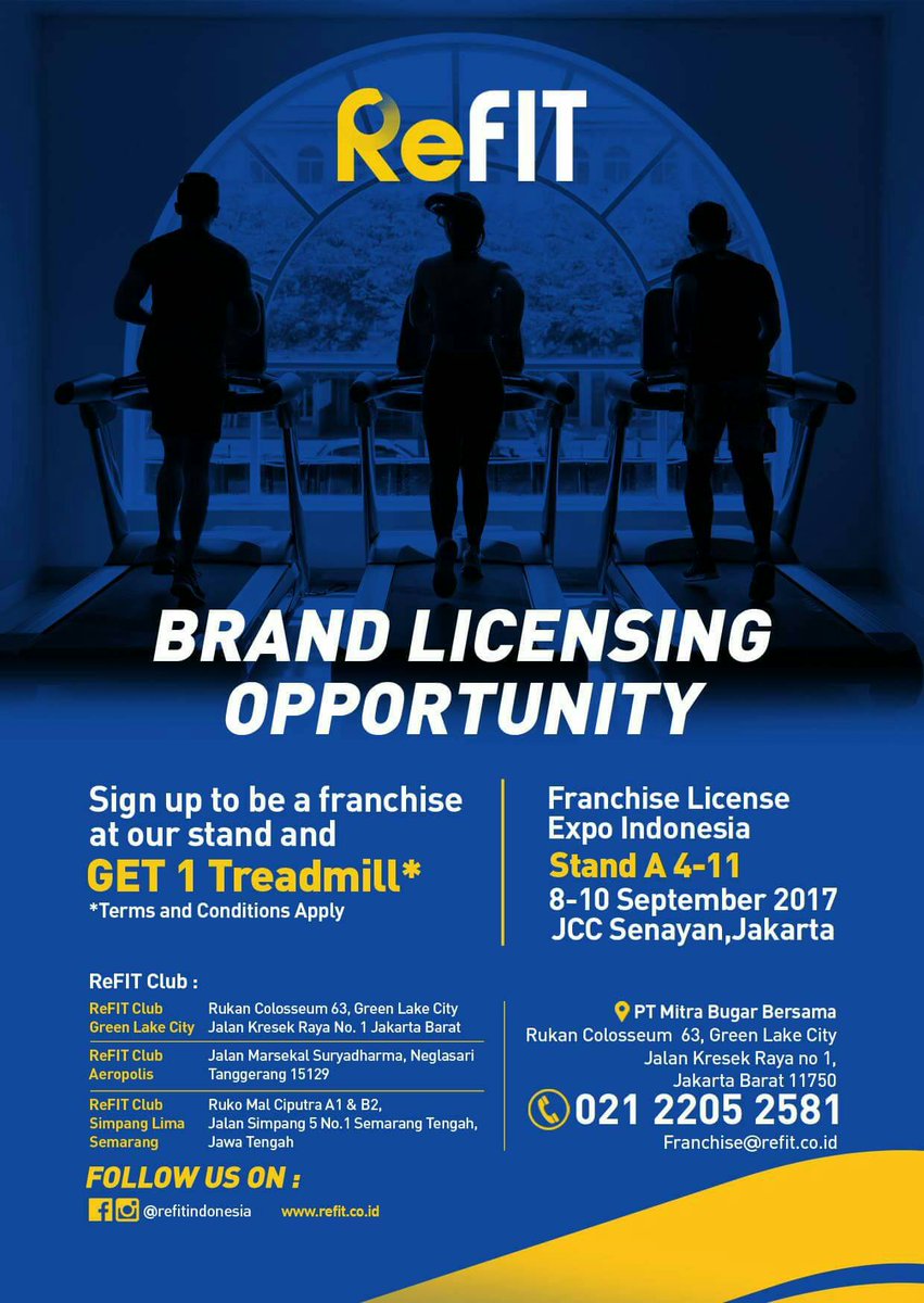 RPE_FLEI's tweet photo. Pagi Esmuders! Mau menghasilkan uang& tetap fit? @refitindonesia bisa jd pilihan investasi! Tanya2 yuk di booth A4-11.
#franchise #flei2017 https://t.co/erE6rAs5u6