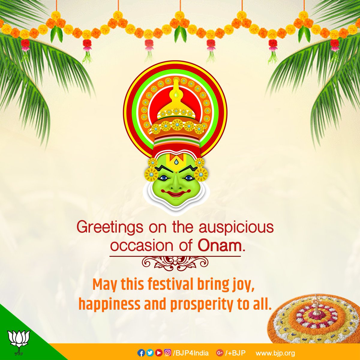 BJP4India's tweet photo. Greetings on the auspicious occasion of Onam. #HappyOnam https://t.co/PBqDcUmSwR