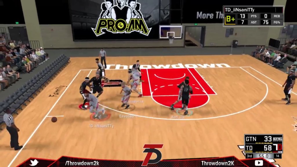 ProAmInsiderSBM's tweet photo. @Throwdown2k @FearGlizzy @MPBA2K @OGKINGCURT @2KProAmInsider @WalkOnWarriors @youFamousEnough @iDevGoss @Mootyy2K @LetsBallUp_ @Bigron512 #MPBA PS4 SL Finals Game 5 Update:
Throw Down runs Greatness out of the gym at the end of the 3rd 58-33. 
Throw Down MPBA PS4 SL Champions! https://t.co/49a7yxEvZS
