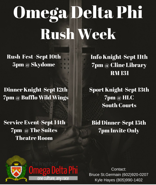 infamousiota's tweet photo. Do you have what it takes to become a knight? Come out to learn more and meet the men of Omega Delta Phi during rush week! #rushodphi
--
ΩΔΦ https://t.co/Nae8McnSSB