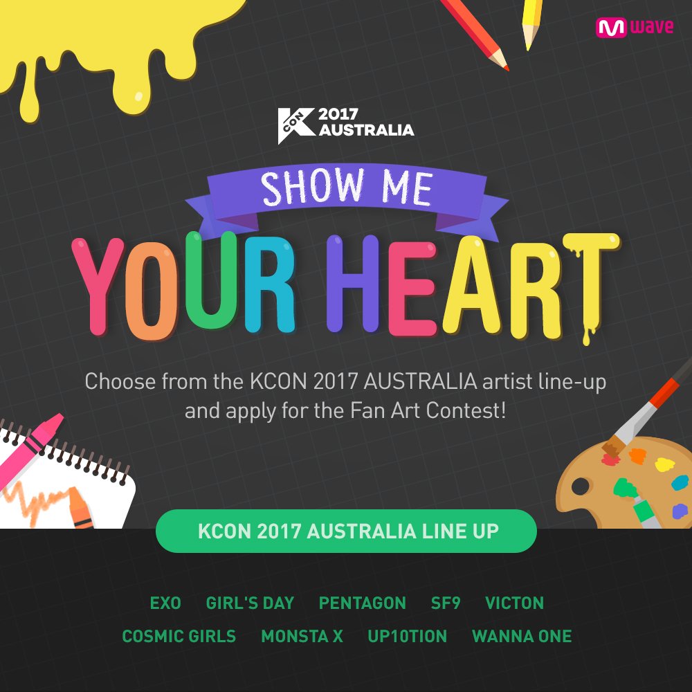 OfficialMwave's tweet photo. [#KCON2017AUS] Send #FANART to ur fav.💖! #EXO #GIRLSDAY #PENTAGON #SF9 #VICTON #WJSN #MONSTAX #UP10TION #WANNAONE
🖌️https://t.co/6Ajc43unpp https://t.co/78mV0zZtKd