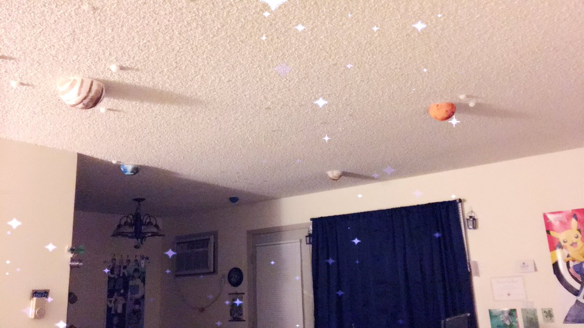 Ashley_A_Price's tweet image. I created the galaxy on my ceiling, unfortunately Pluto fell down, but I added all the moons ;)