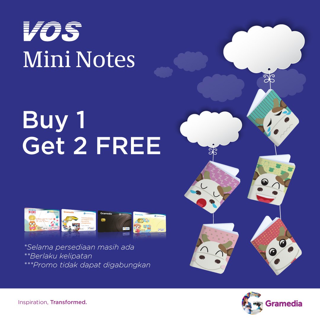 gramedia's tweet photo. Belanja Mini Notes VOS sekarang menggunakan Gramedia Card dan nikmati promo BUY 1 GET 2 FREE! https://t.co/4sKCeSpZrl