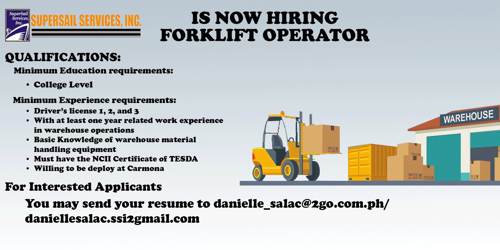 NNATS LOGISTICS on Twitter "SSI now hiring forklift operator for