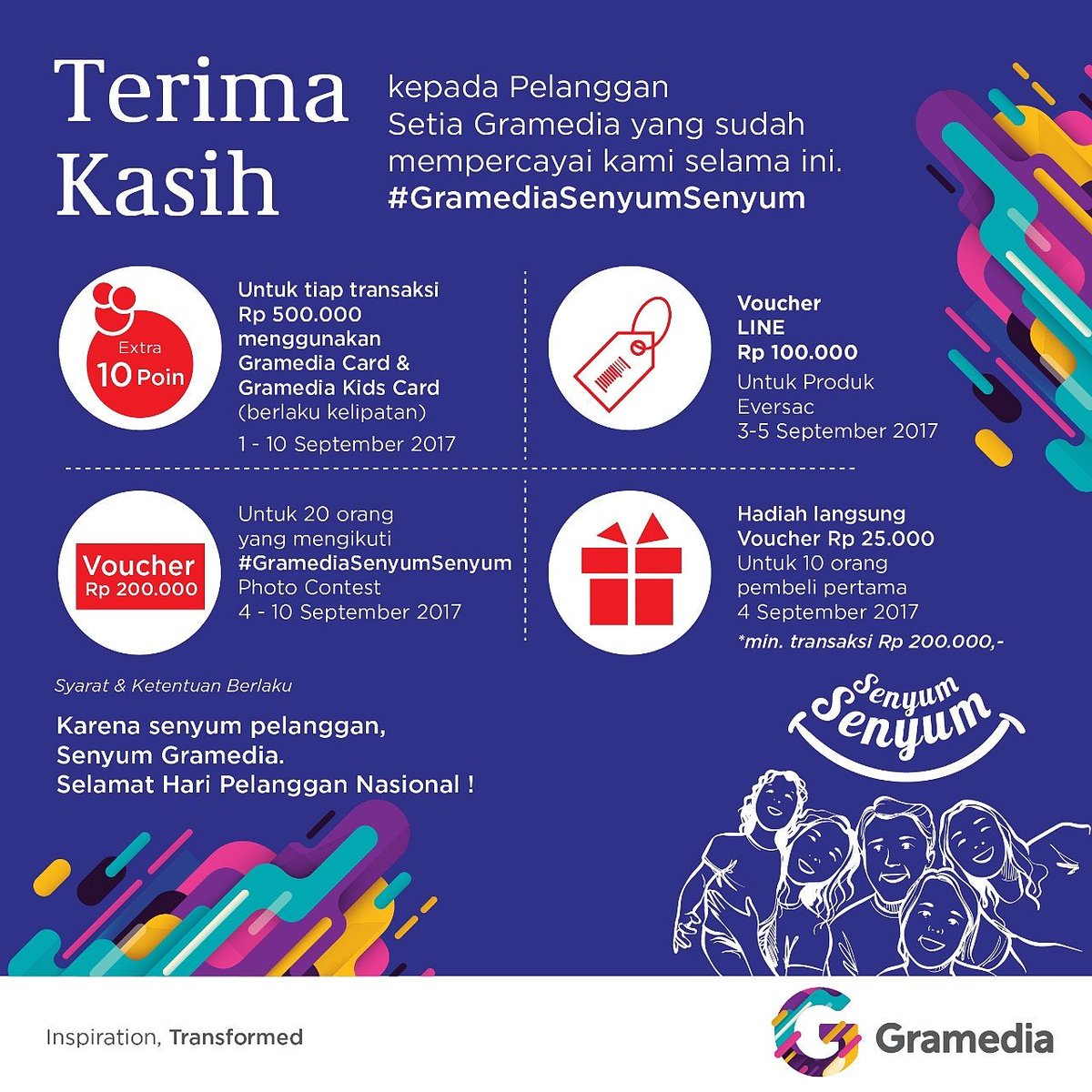 Hai Grameds 😊
Menyambut Hari Pelanggan Nasional 😊
Nikmati Program Khusus bersama <a href="/GramediaKRWG/">Gramedia World Karawang</a>  dan dapatkan banyak hadiahnya Grameds 😊😊😊