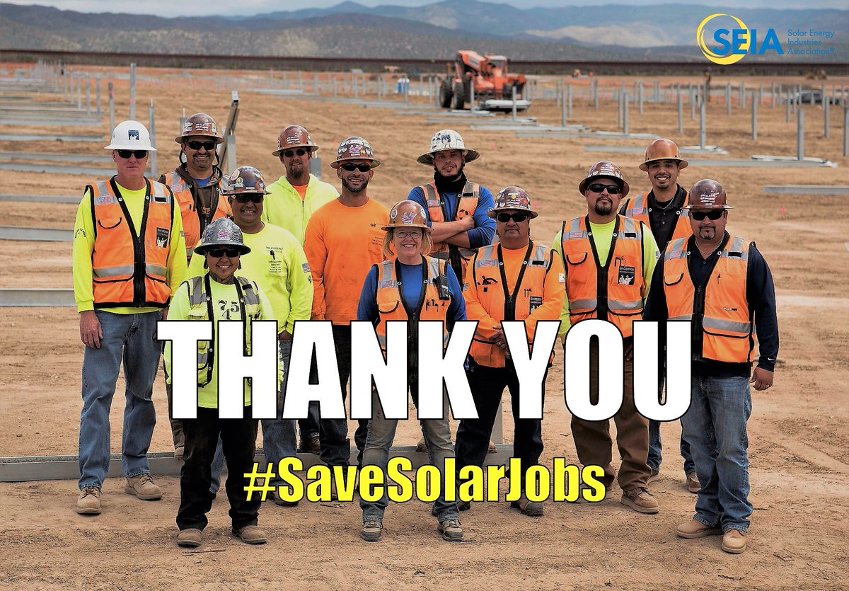 SEIA's tweet image. On this Labor Day, we thank our 260,000 solar workers nationwide! They are what drives us to fight the ongoing trade case and #SaveSolarJobs